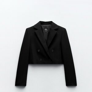 Zara Women's Elegant Black Double-Breasted Blazer NWT